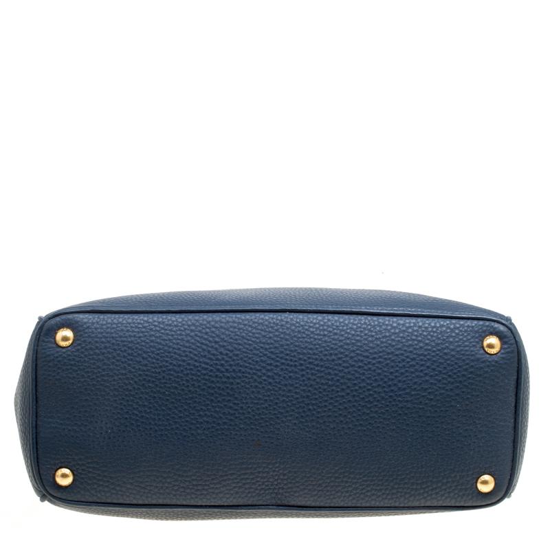 Women's Prada Blue Vitello Daino Leather Double Zip Top Handle Bag