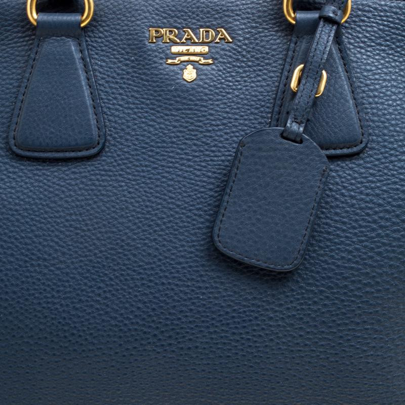 Prada Blue Vitello Daino Leather Double Zip Top Handle Bag 5
