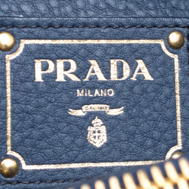 Prada Blue Vitello Daino Leather Double Zip Top Handle Bag 1