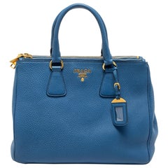 Prada Blue Vitello Daino Leather Double Zip Tote