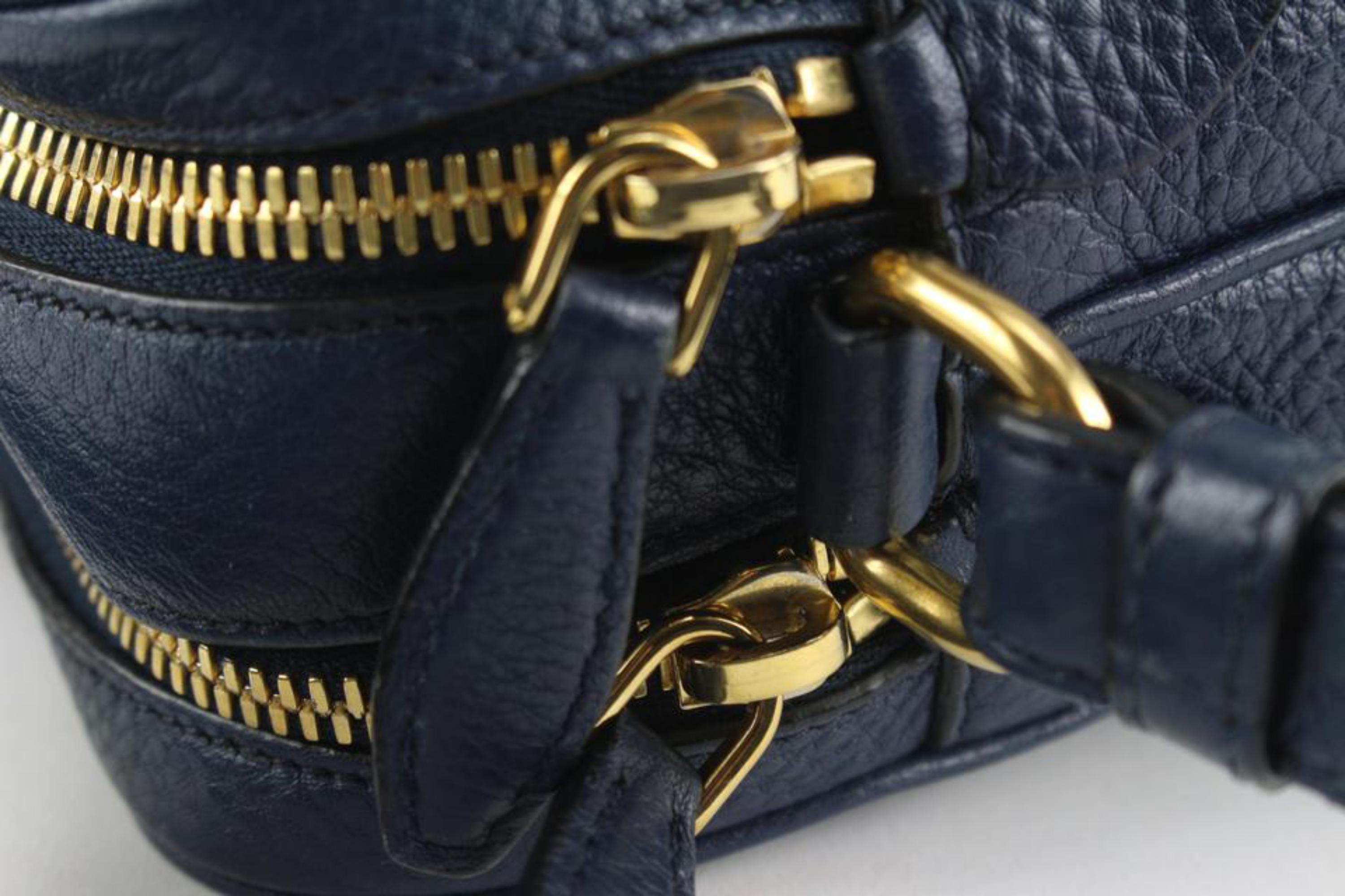 Black Prada Blue Vitello Daino Leather Logo Lettered Dual-Zip Crossbody Bag 129p8