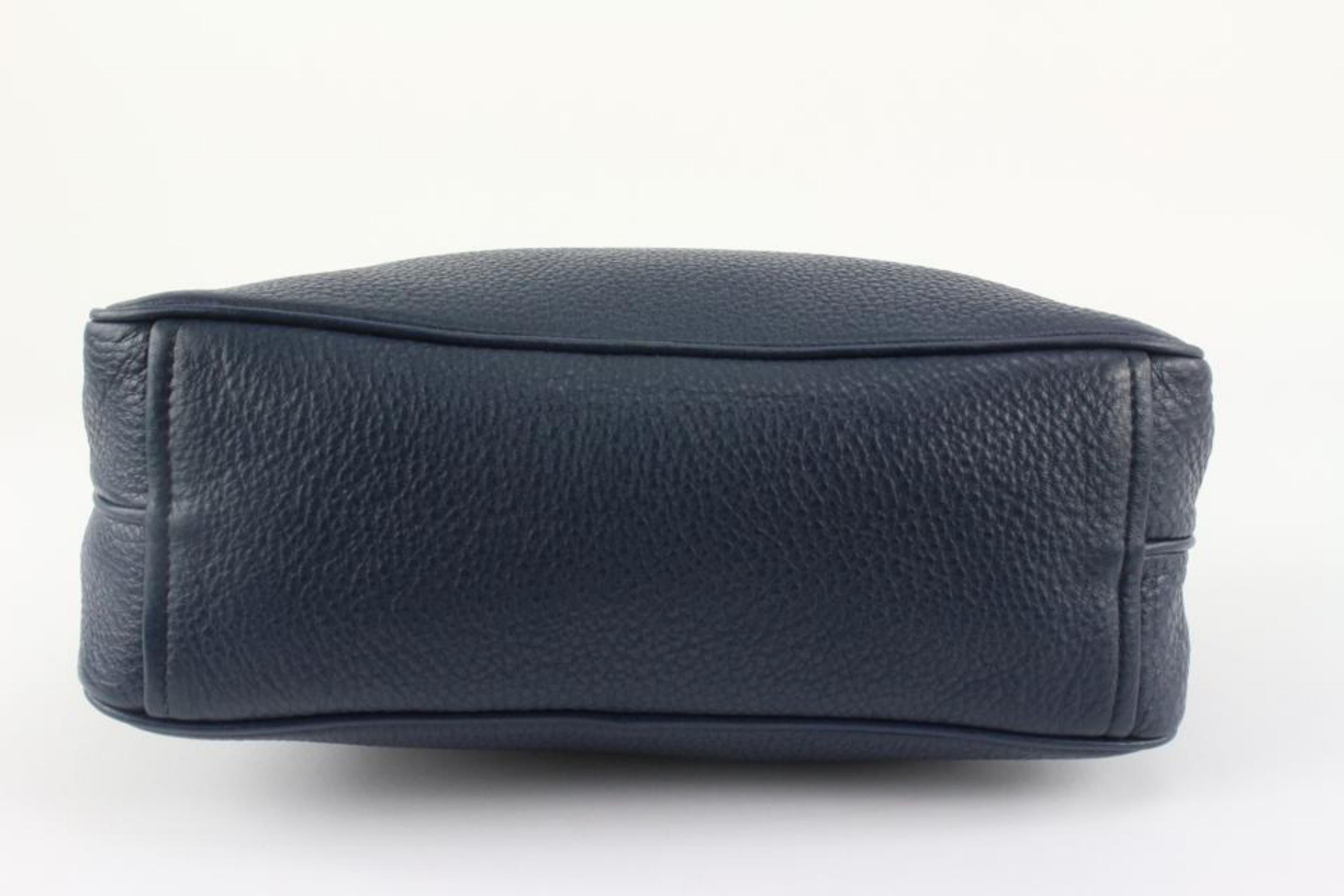 Women's Prada Blue Vitello Daino Leather Logo Lettered Dual-Zip Crossbody Bag 129p8