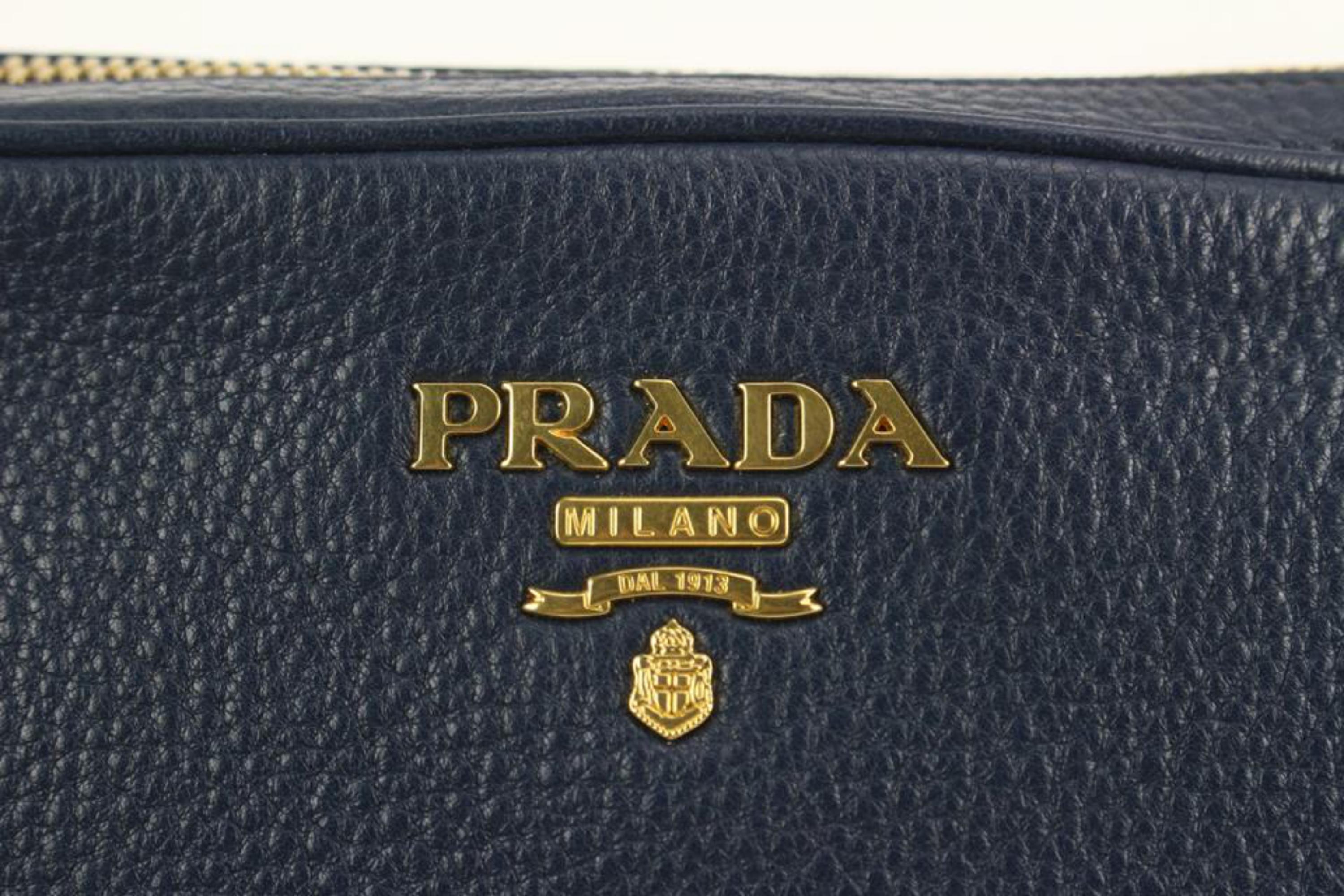 Prada Blue Vitello Daino Leather Logo Lettered Dual-Zip Crossbody Bag 129p8 1
