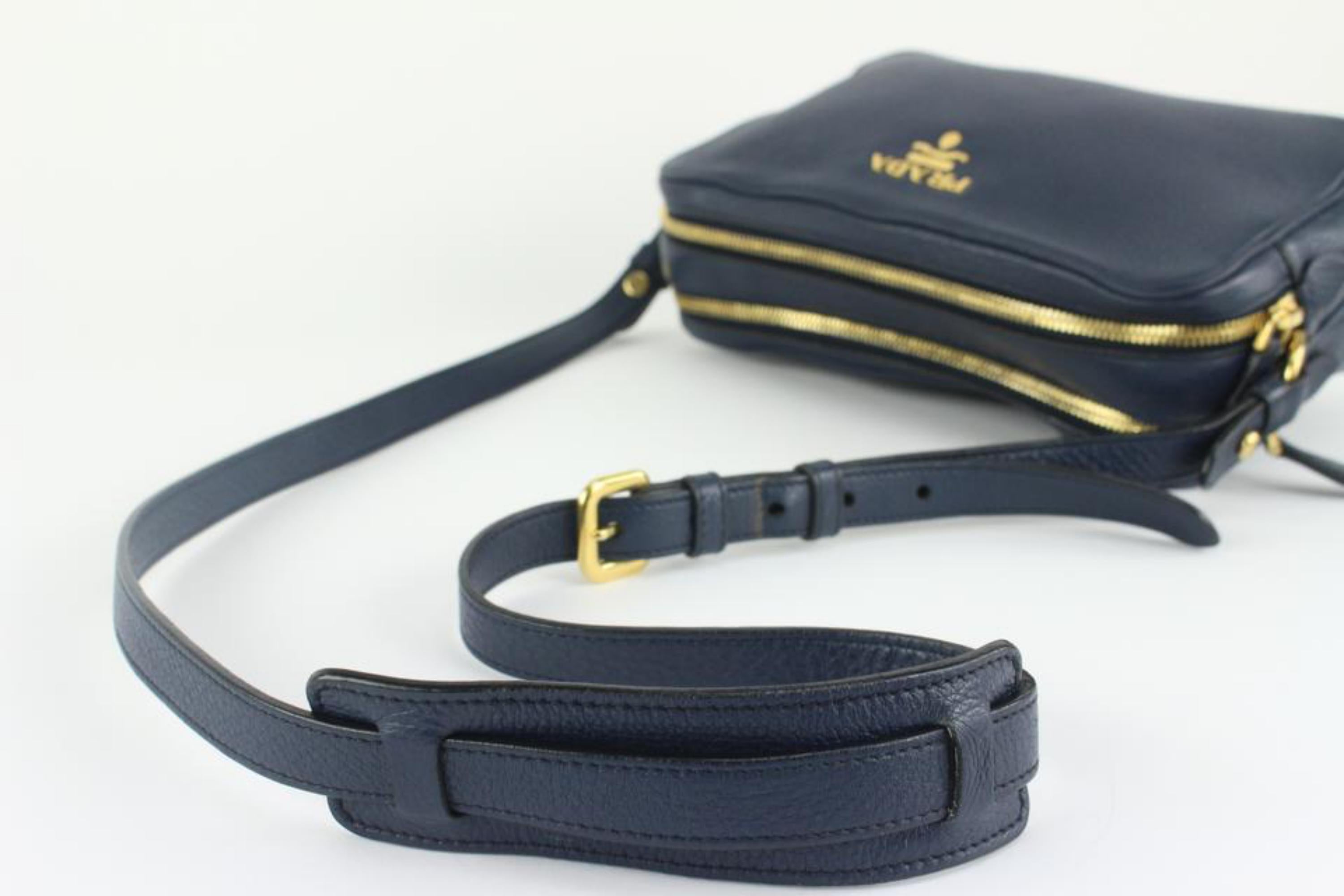 Prada Blue Vitello Daino Leather Logo Lettered Dual-Zip Crossbody Bag 129p8 3