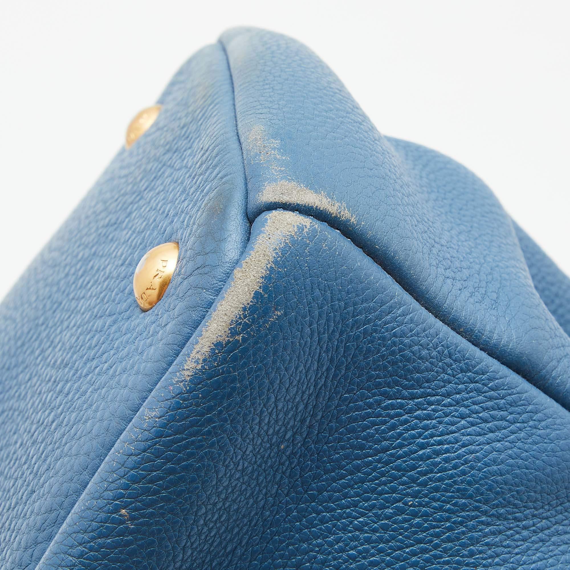 Prada Blue Vitello Daino Leather Medium Tote 11