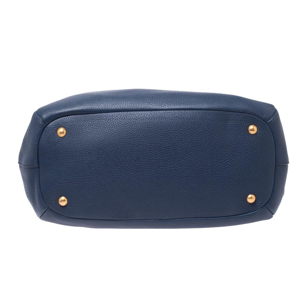 Prada Blue Vitello Daino Leather Sacca 2 Manici Hobo 3