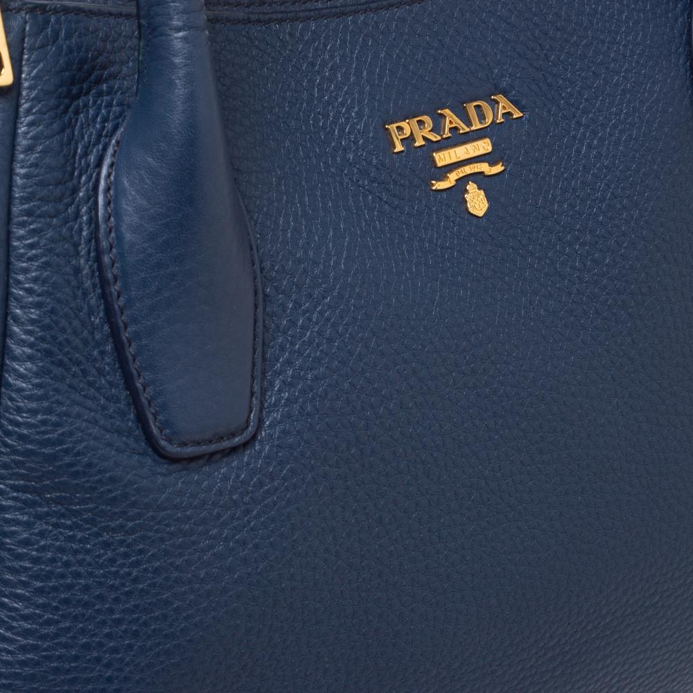 Women's Prada Blue Vitello Daino Leather Sacca 2 Manici Hobo