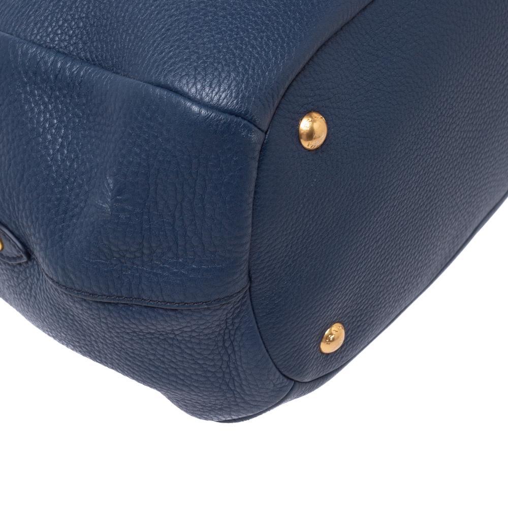 Prada Blue Vitello Daino Leather Sacca 2 Manici Hobo 2