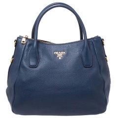 PRADA Cobalt Blue Vitello Daino Hobo Bag