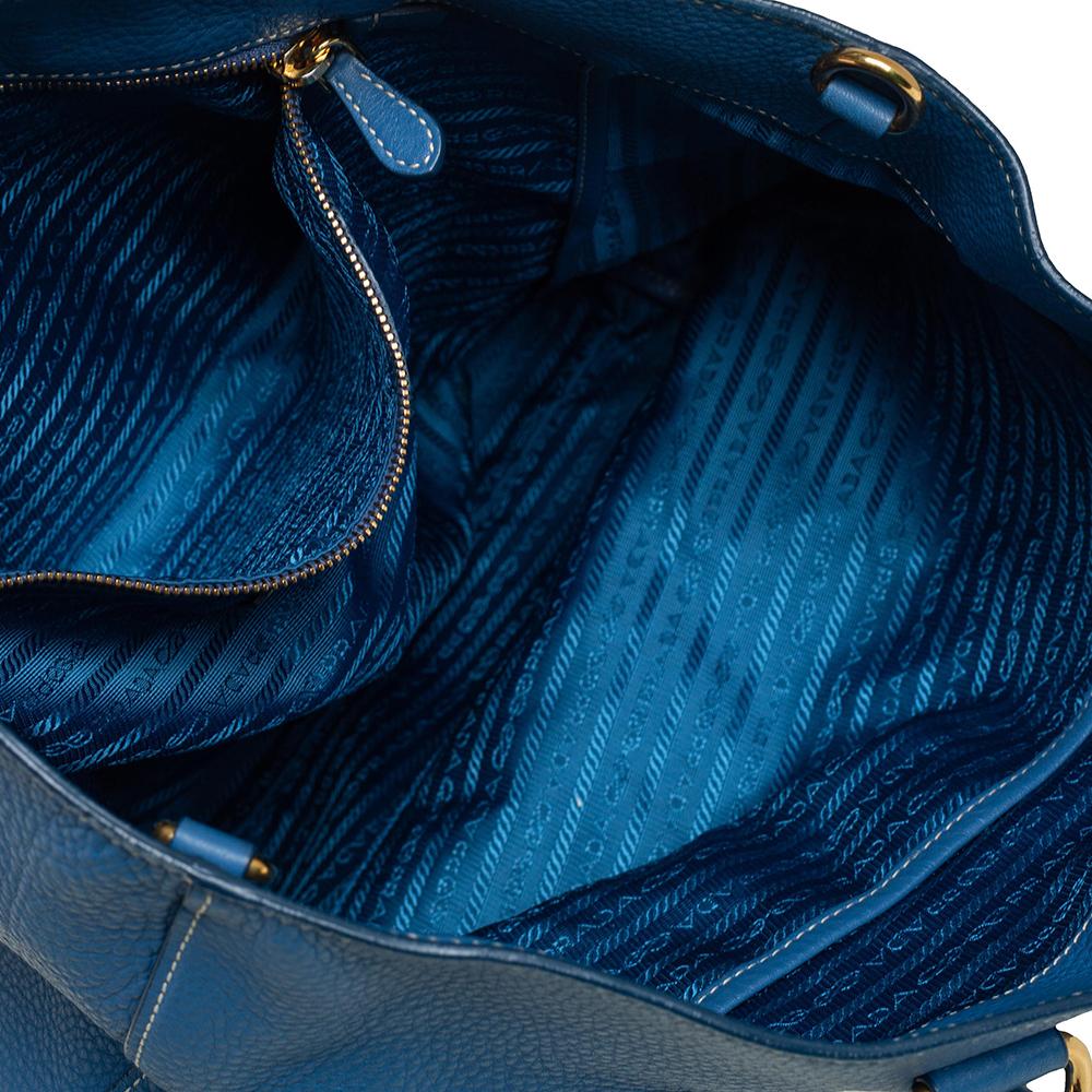Prada Blue Vitello Daino Leather Tote 3