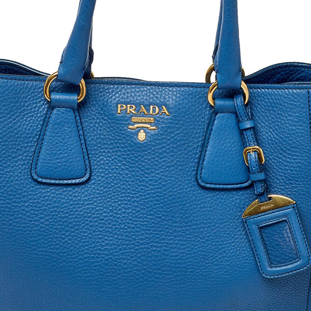 Prada Blue Vitello Daino Leather Tote 5