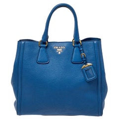 Prada Blue Vitello Daino Leather Tote