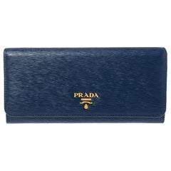 Prada Blau Vitello Move Leder Kontinental Brieftasche
