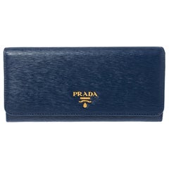 Prada Blue Vitello Move Leather Continental Wallet