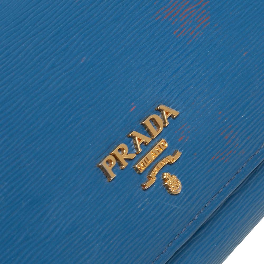 Women's Prada Blue Vitello Move Leather Flap Continental Wallet