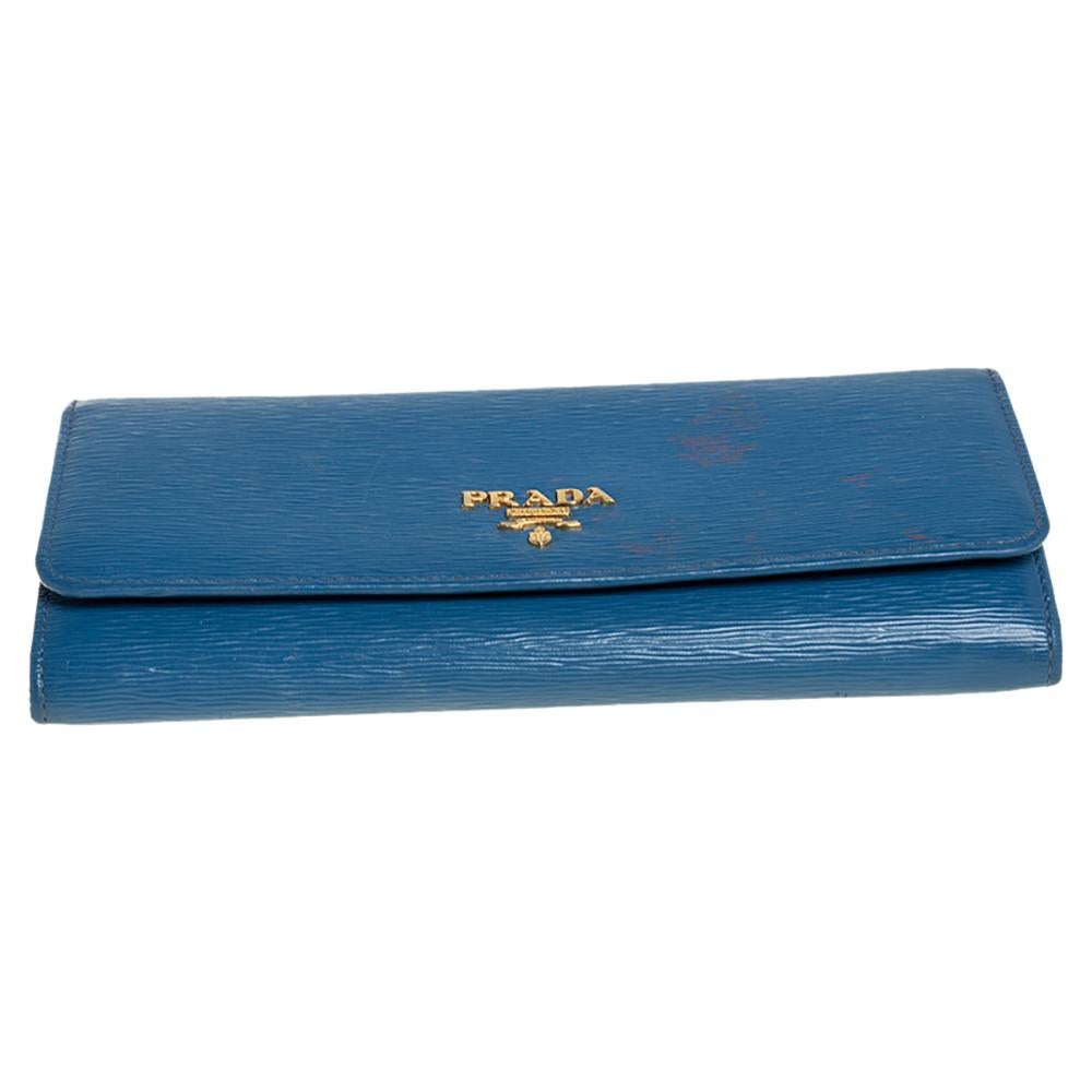 Prada Blue Vitello Move Leather Flap Continental Wallet 3