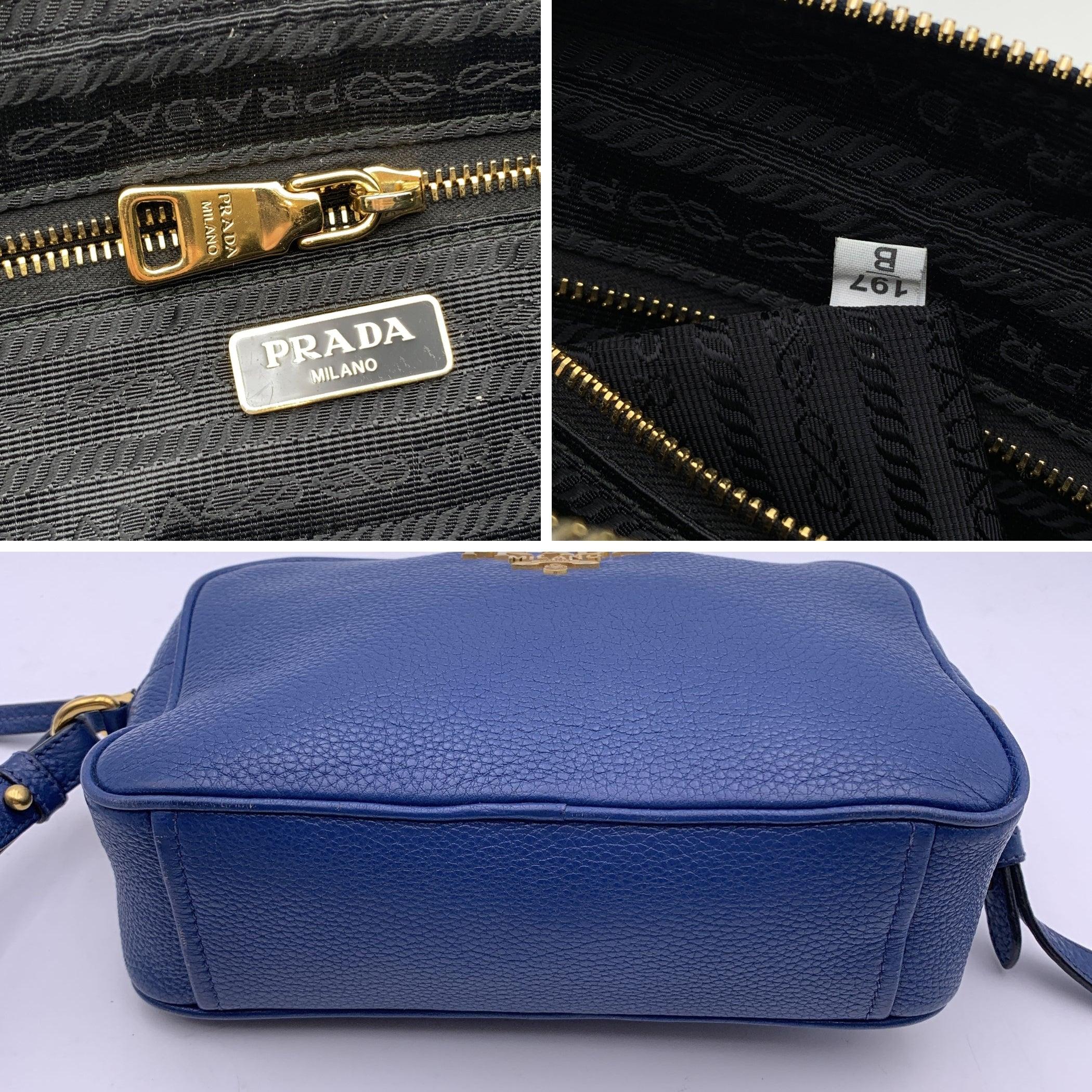 Prada Blue Vitello Phenix Leather Crossbody Messenger Camera Bag For Sale 1