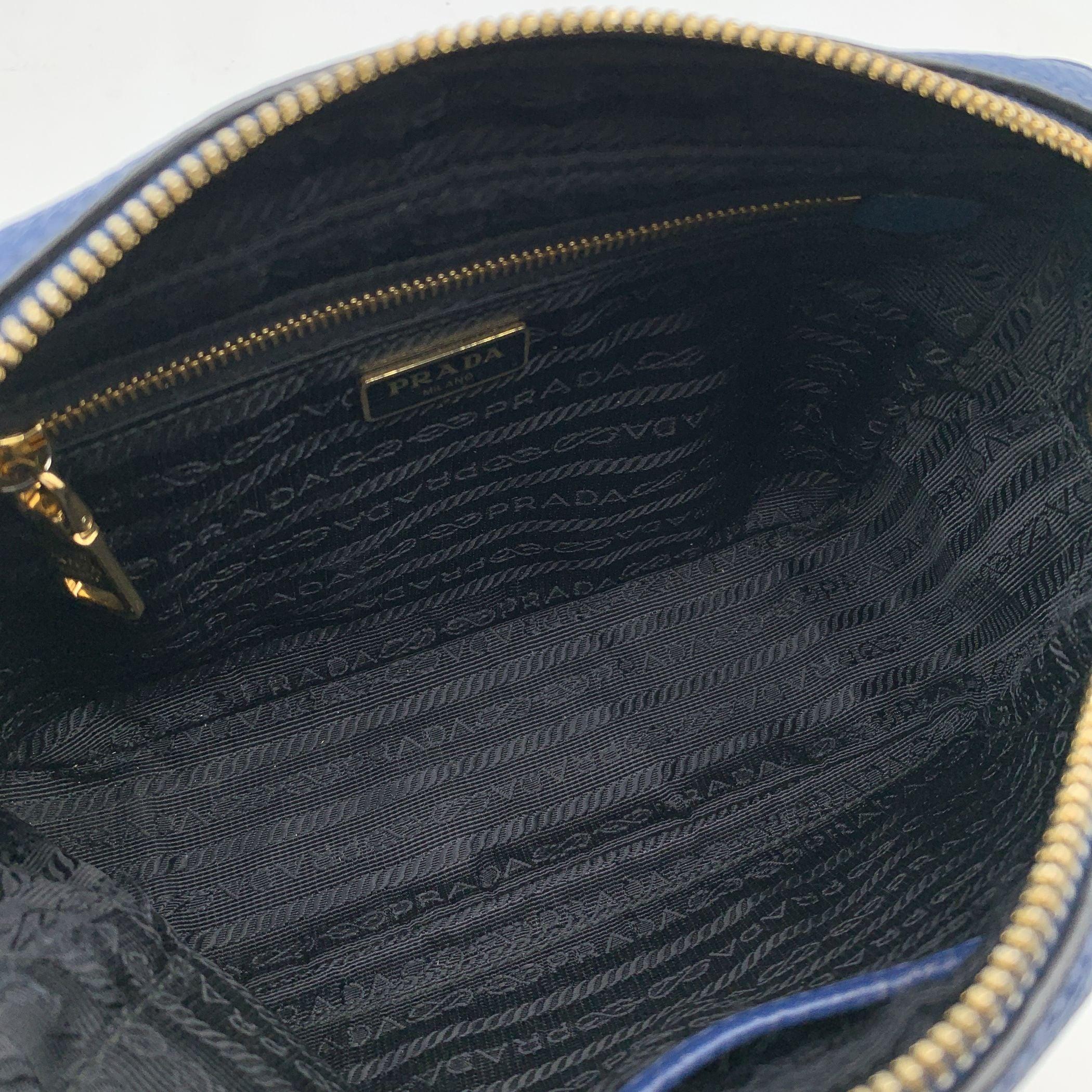 Prada Blue Vitello Phenix Leather Crossbody Messenger Camera Bag For Sale 2