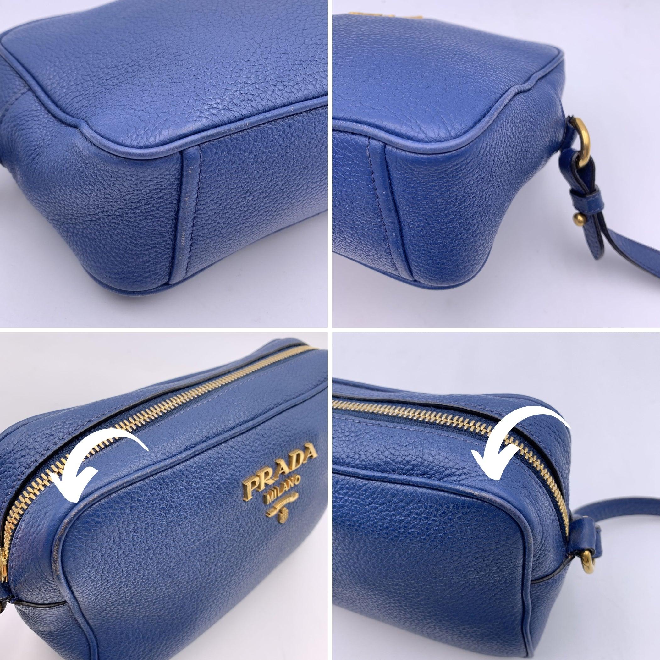 Prada Blue Vitello Phenix Leather Crossbody Messenger Camera Bag For Sale 3