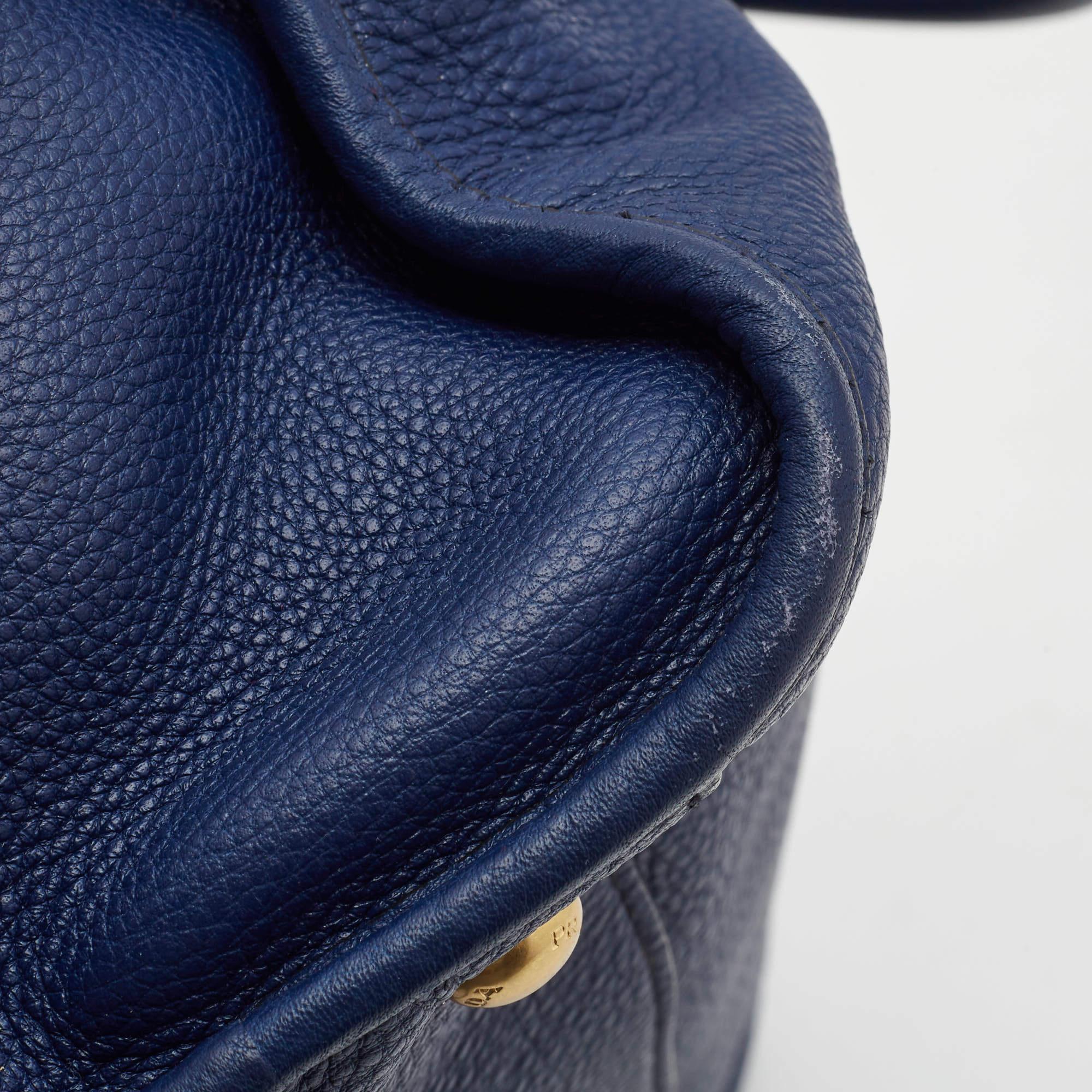 Prada Blue Vitello Phenix Leather Front Zip Satchel 8