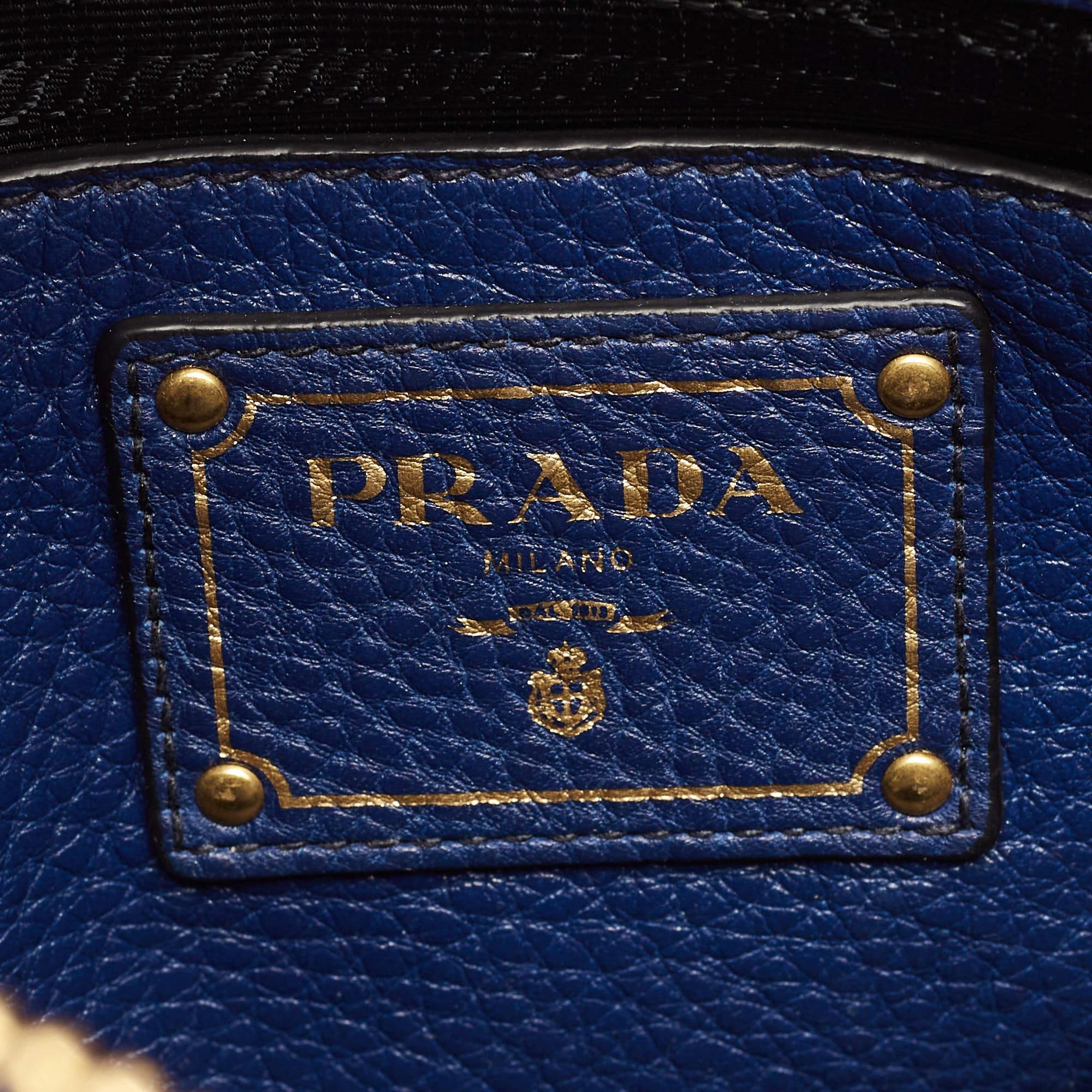 Prada Blue Vitello Phenix Leather Front Zip Satchel 4