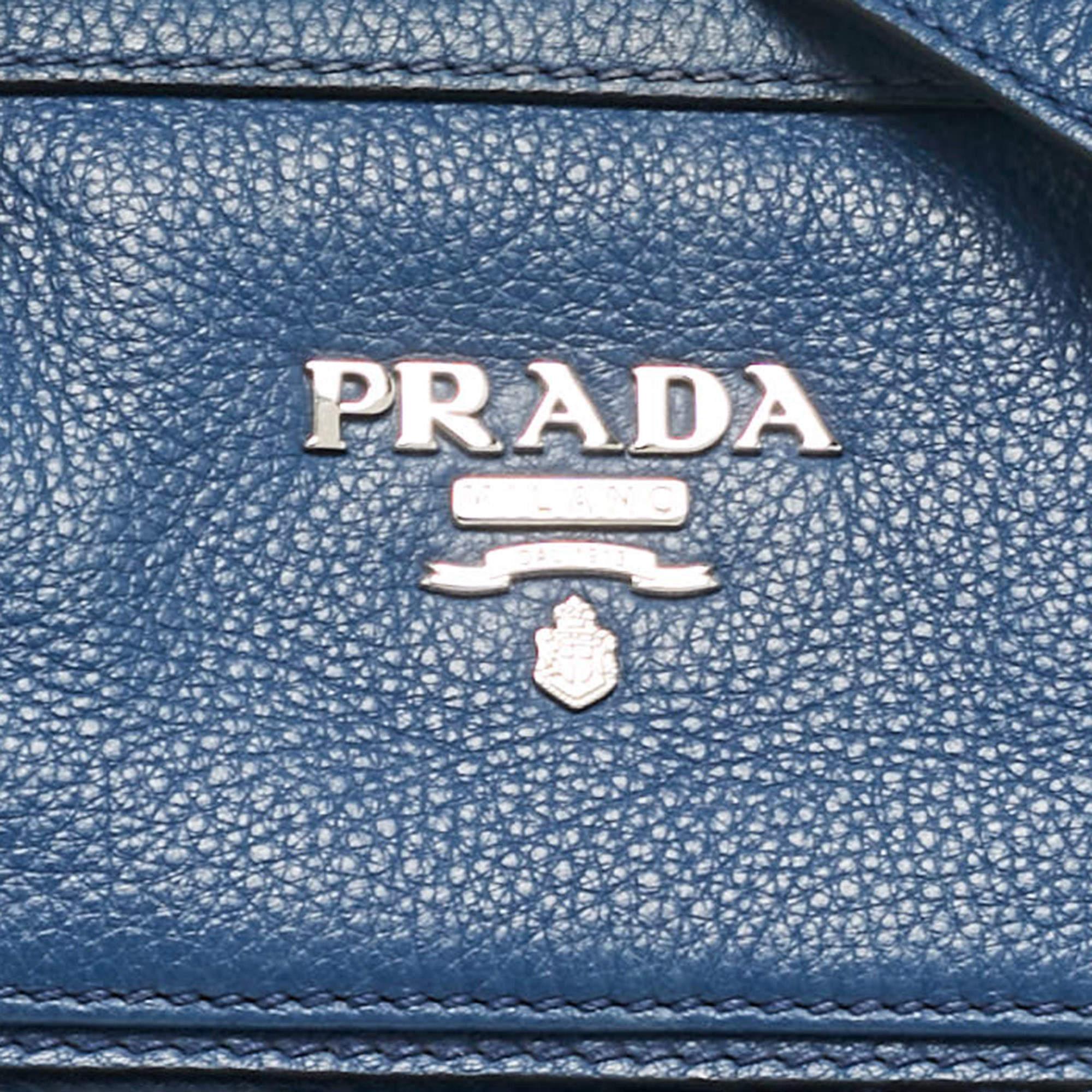 Prada Blue Vitello Phenix Leather Zip Satchel 1