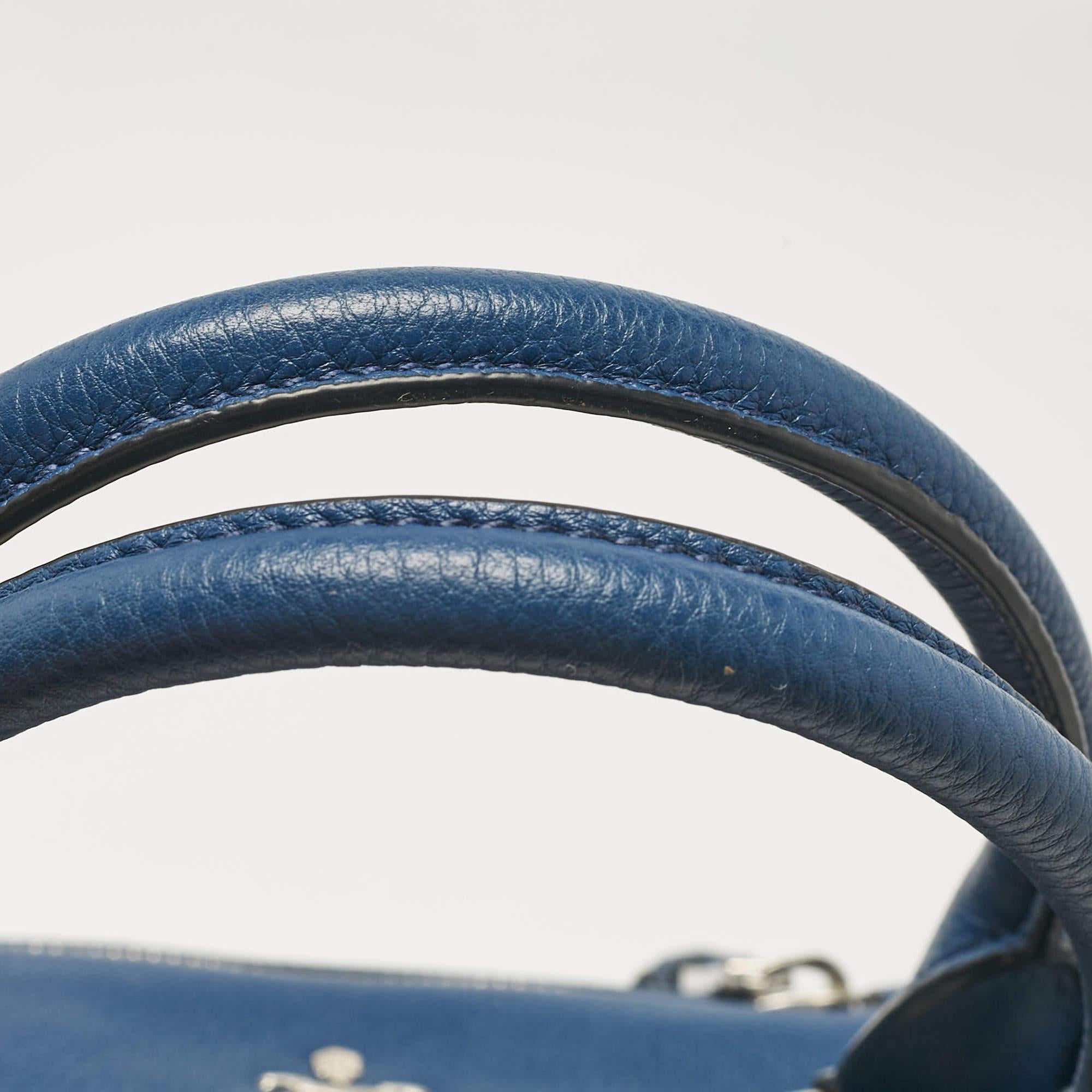 Prada Blue Vitello Phenix Leather Zip Satchel 2