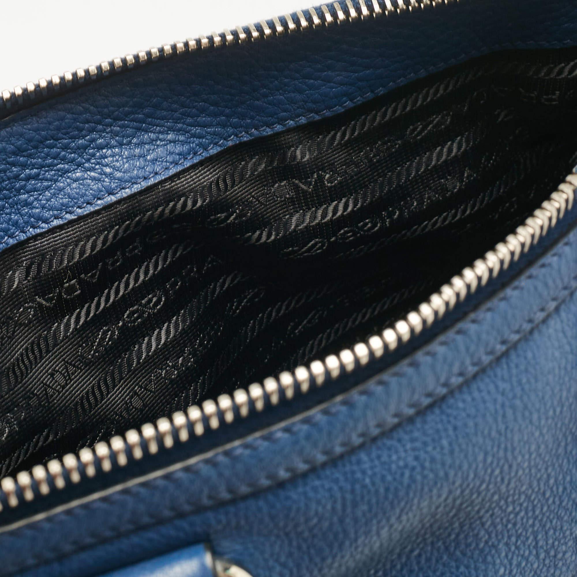 Prada Blue Vitello Phenix Leather Zip Satchel 5