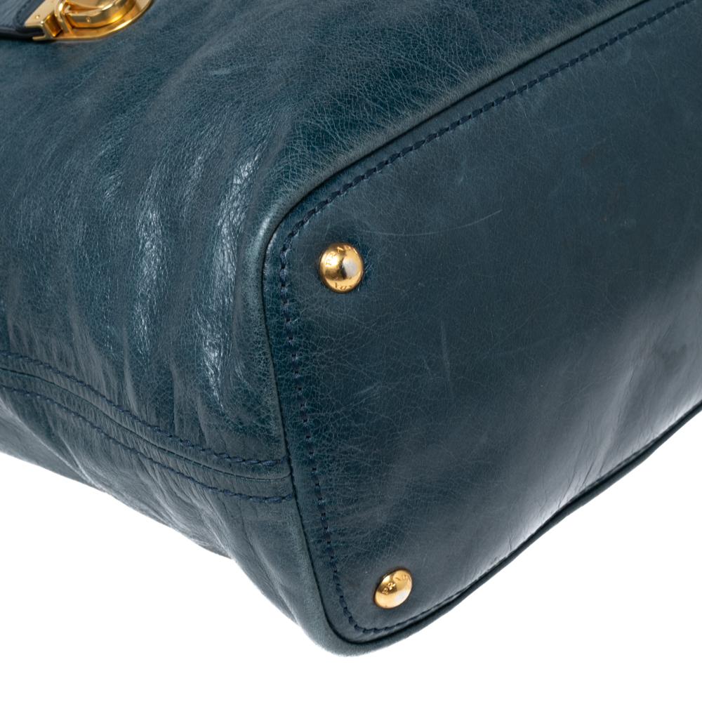 Prada Blue Vitello Shine Leather Tote 5