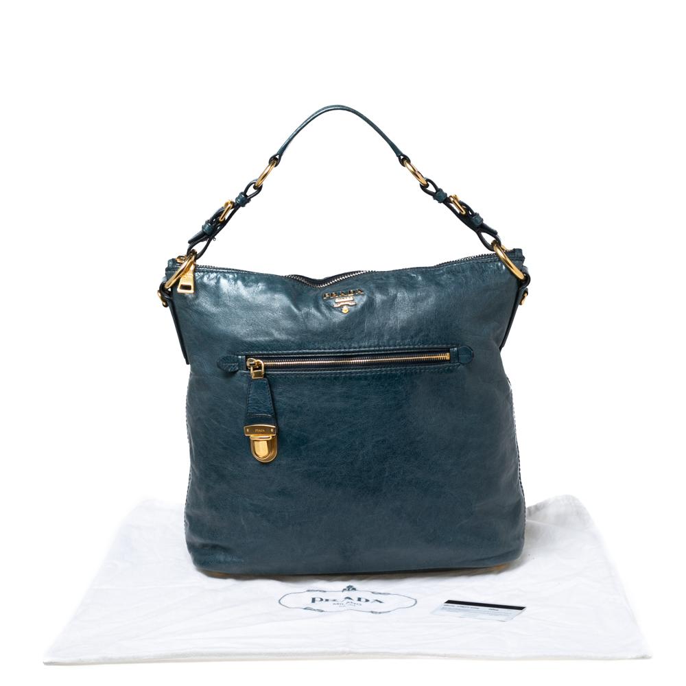 Prada Blue Vitello Shine Leather Tote 6