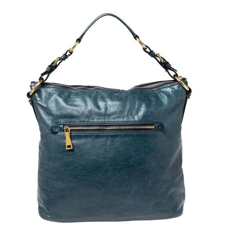 Prada Blue Vitello Shine Leather Tote at 1stDibs