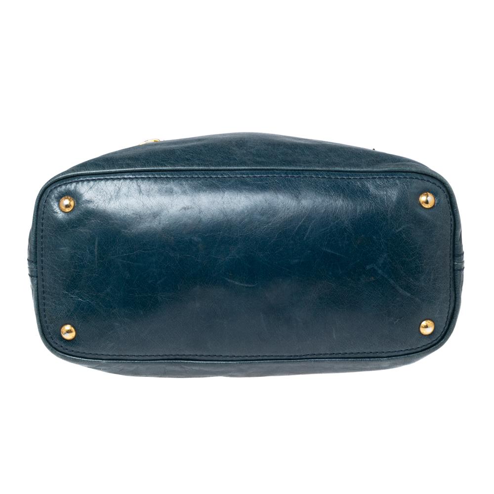 Women's Prada Blue Vitello Shine Leather Tote