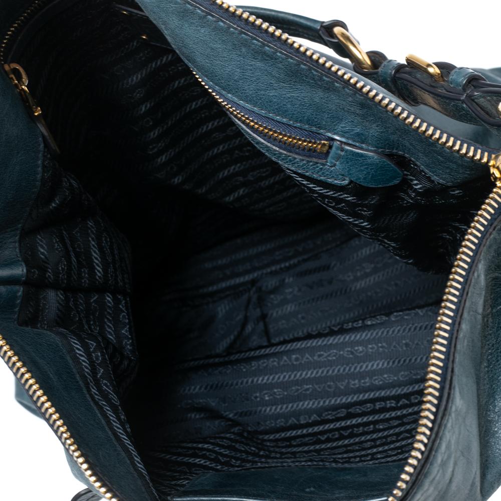 Prada Blue Vitello Shine Leather Tote 1