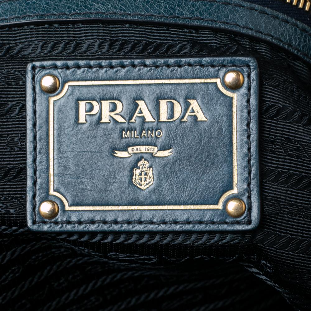 Prada Blue Vitello Shine Leather Tote 2