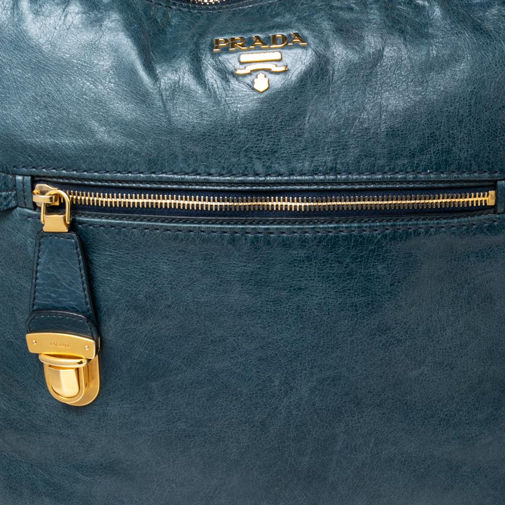 Prada Blue Vitello Shine Leather Tote 3