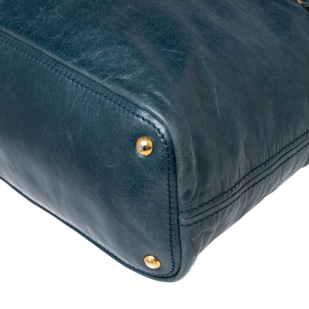Prada Blue Vitello Shine Leather Tote 4