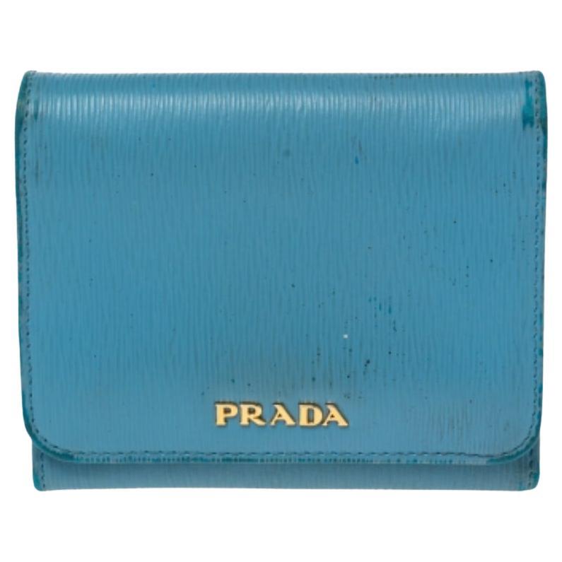 Portafoglio Trifold in pelle blu di Prada