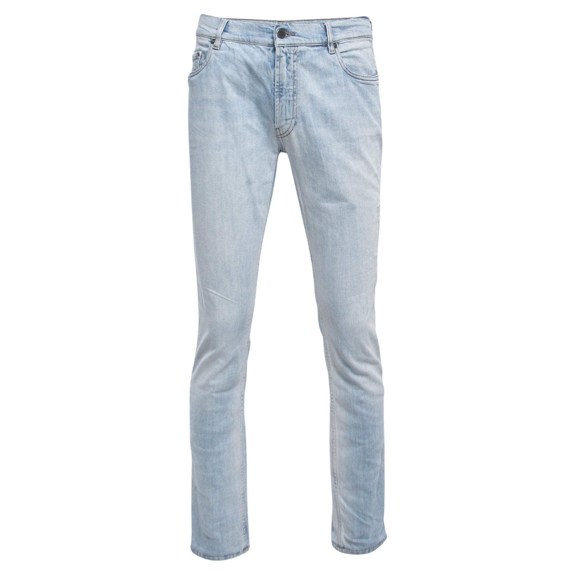 Prada Blue Washed & Ripped Denim Tight Fit Jeans M Waist 30"