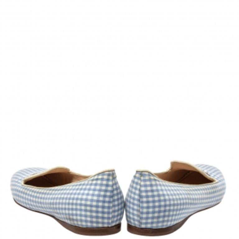 Gray Prada Blue/White Canvas Smoking Loafers Size 37 For Sale