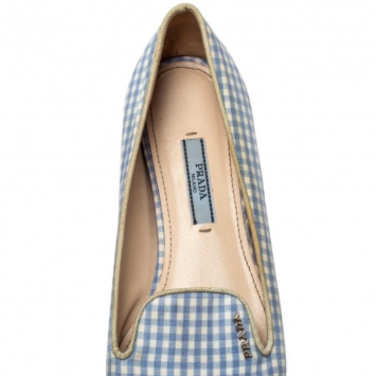 Women's Prada Blue/White Canvas Smoking Loafers Size 37 For Sale