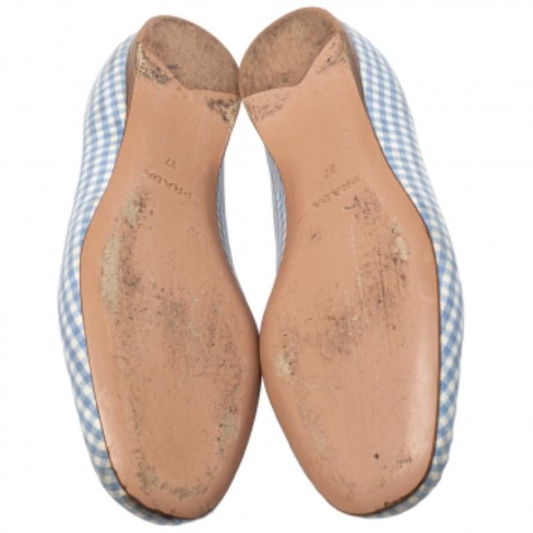 Prada Blue/White Canvas Smoking Loafers Size 37 For Sale 1