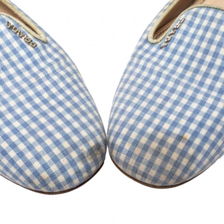 Prada Blue/White Canvas Smoking Loafers Size 37 For Sale 2