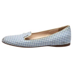 Prada Blue/White Canvas Smoking Loafers Size 37
