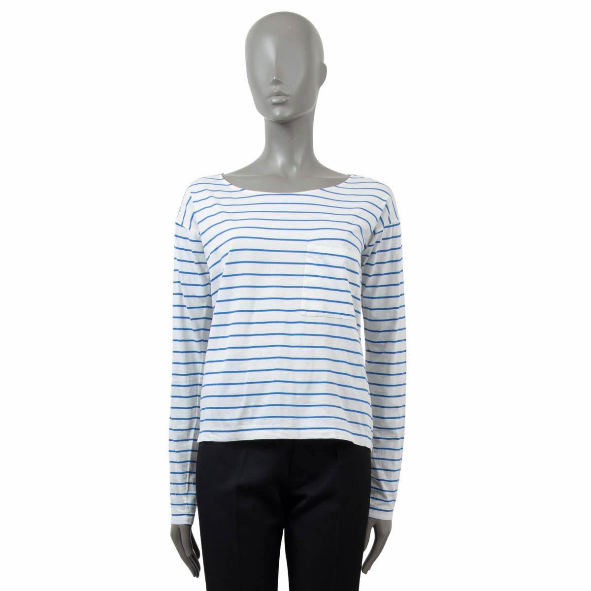 Gray PRADA blue & white cotton STRIPED LONG SLEEVE JERSEY Shirt XS For Sale