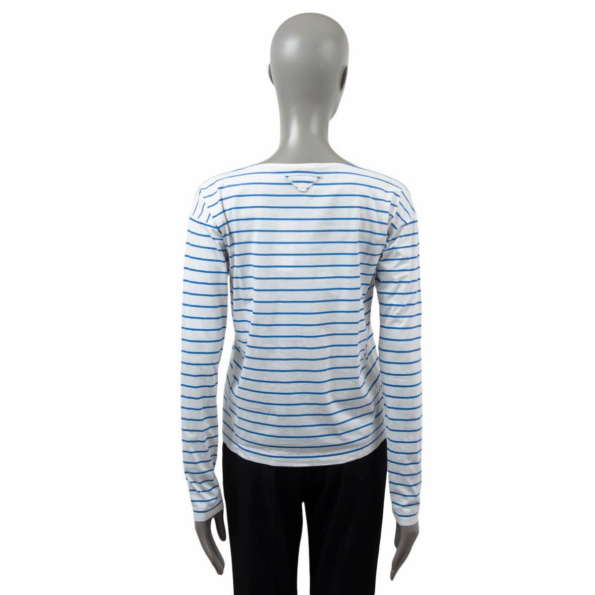 Women's PRADA blue & white cotton STRIPED LONG SLEEVE JERSEY Shirt XS For Sale