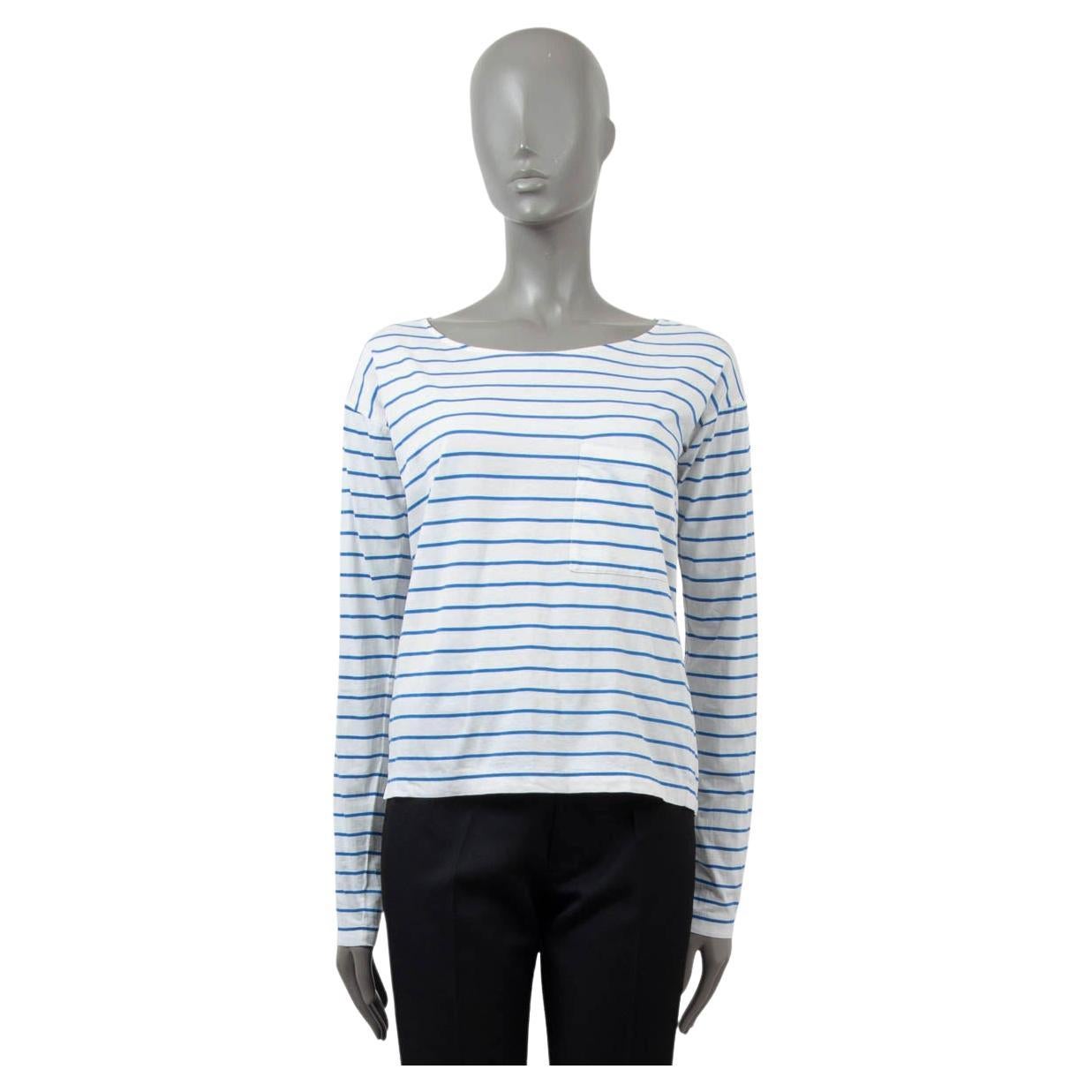PRADA blue & white cotton STRIPED LONG SLEEVE JERSEY Shirt XS For Sale
