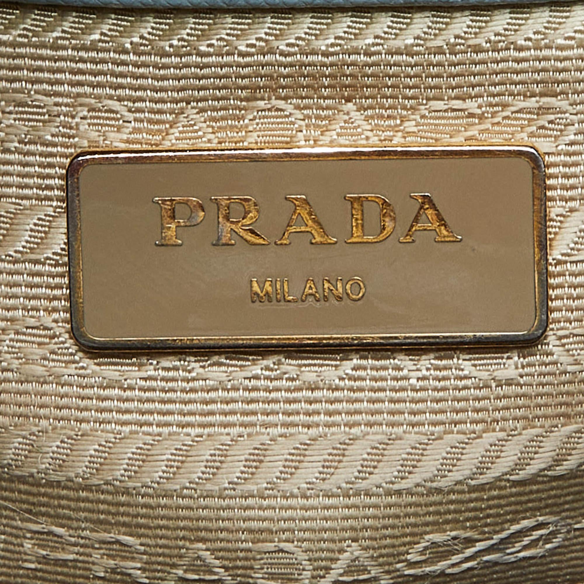Prada Blue/White Saffiano Lux Leather Open Tote For Sale 1