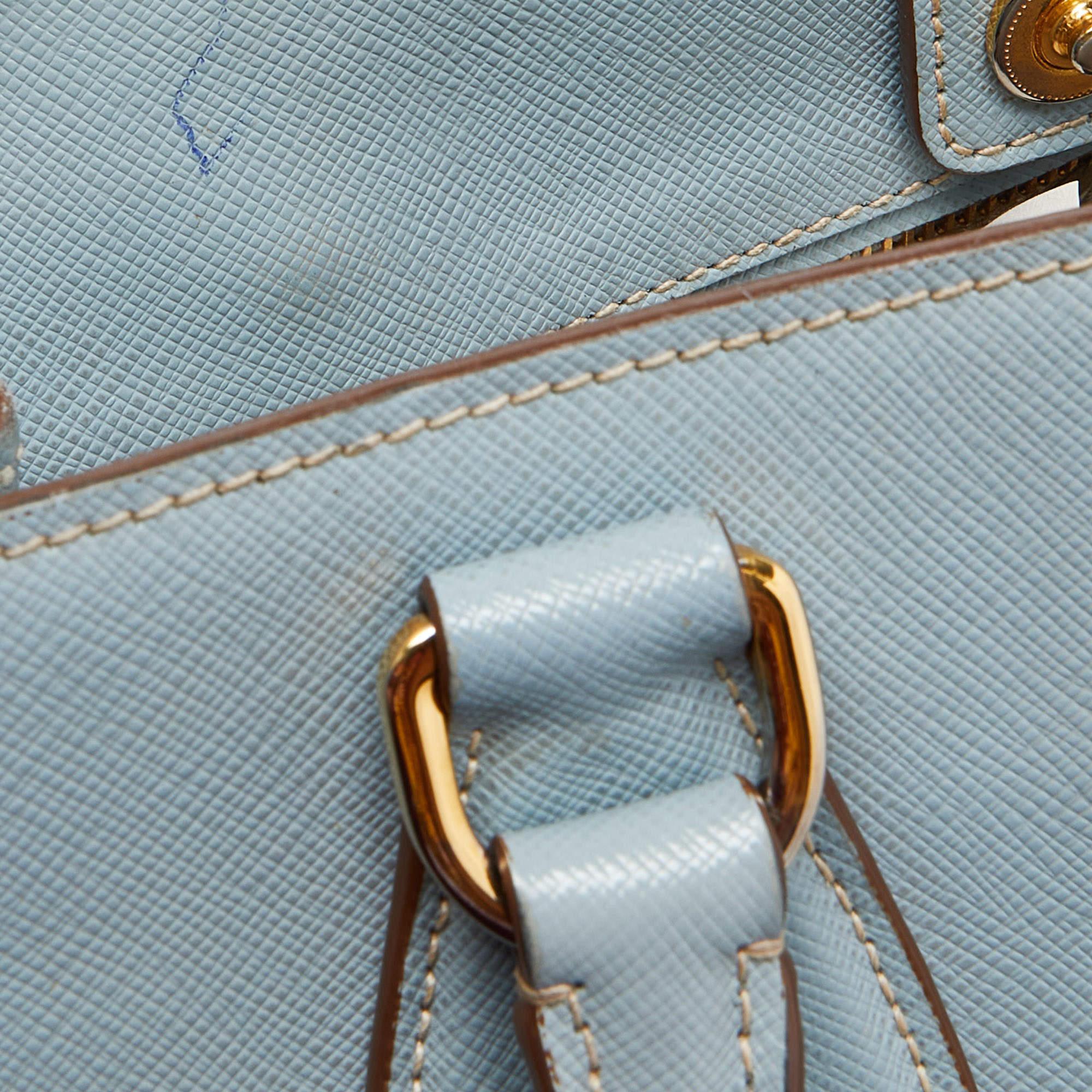Prada Blue/White Saffiano Lux Leather Open Tote For Sale 2