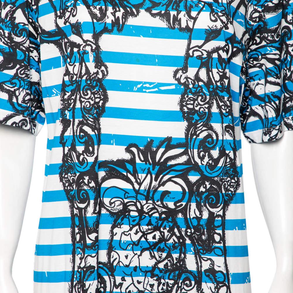 Prada Blue & White Striped Cotton Printed Short Sleeve Dress M 6