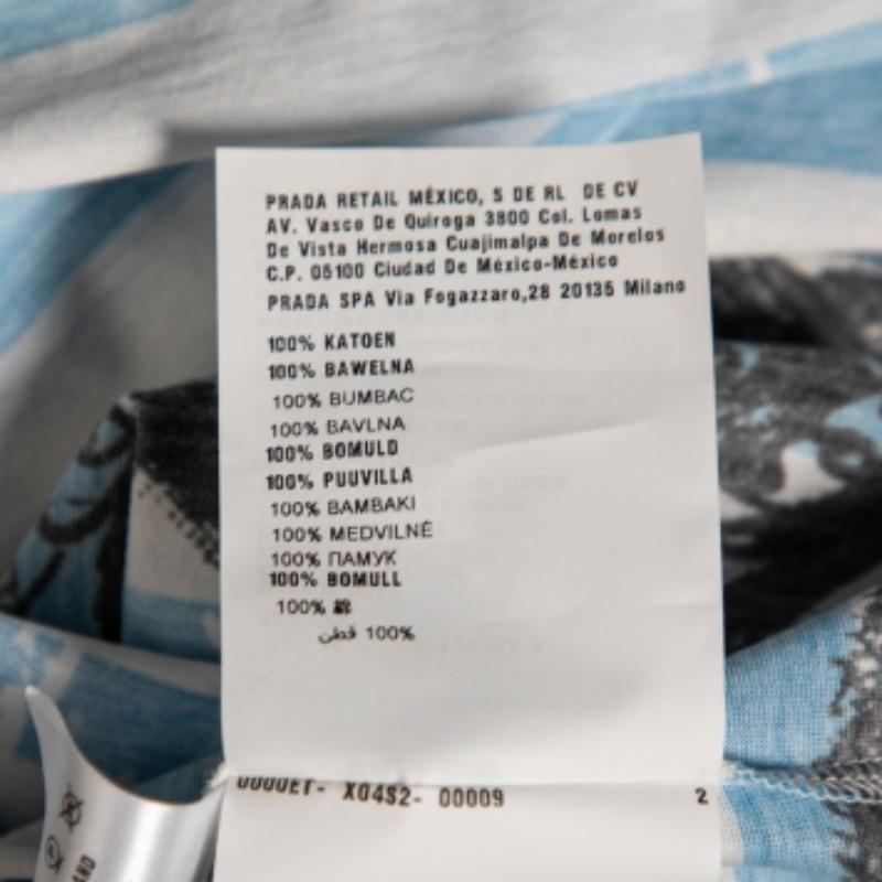 Prada Blue & White Striped Cotton Printed Short Sleeve Dress M In Fair Condition For Sale In Dubai, Al Qouz 2